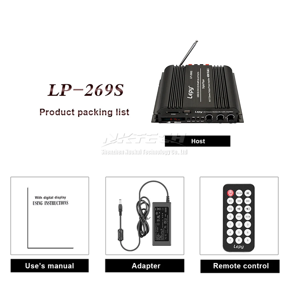 LP-269S Lepy Bluetooth Car Amplifier Digital Player HIFI Stereo Audio Power 2CH 45W Home Multimedia Support SD USB FM MP3 DVD CD