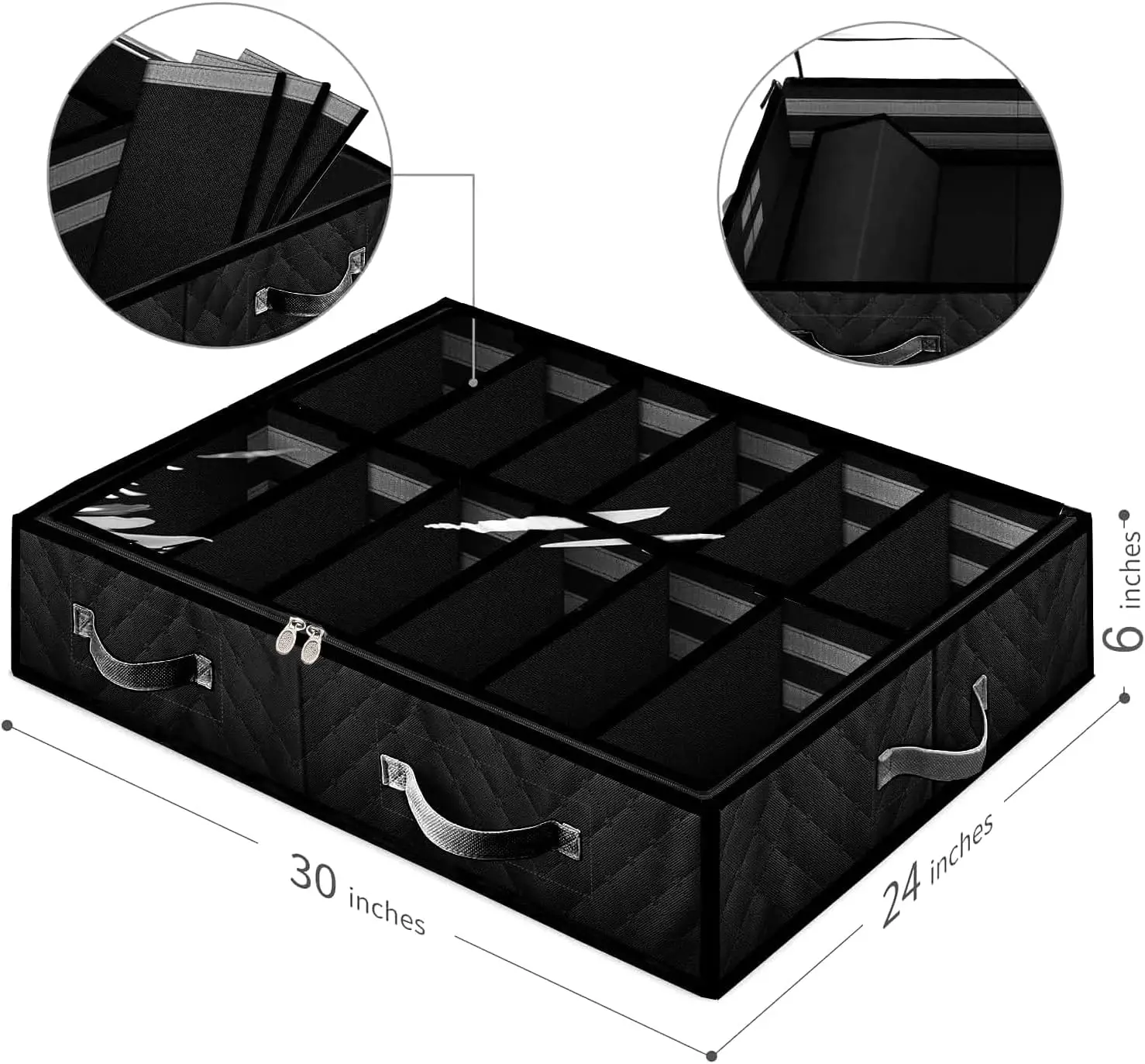 Набор органайзеров для хранения обуви под кроватью из 2 шт., с регулируемыми перегородками и прозрачным окном, черный