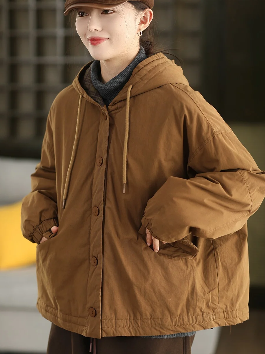 

Утепленное хлопковое женское зимнее пальто в стиле ретро с капюшоном, стеганое, теплое, с длинными рукавами, стандартного кроя, для повседневной носки