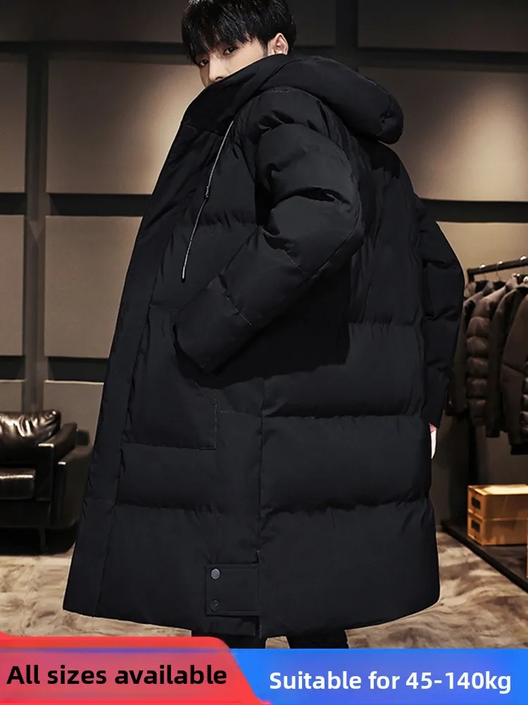 Men's Hooded Thickened Fleece Lined Mid-Length Cotton Jacket Warm And Stylish Autumn Winter Large Size Casual Outerwear