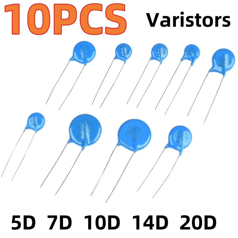 10PCS 5D 7D 10D 14D 20D varistors 07D180K 07D470K 10D270K 10D391K 14D220K 14D121K 14D431K 20D101K 20D471K 20D681K 14D331K