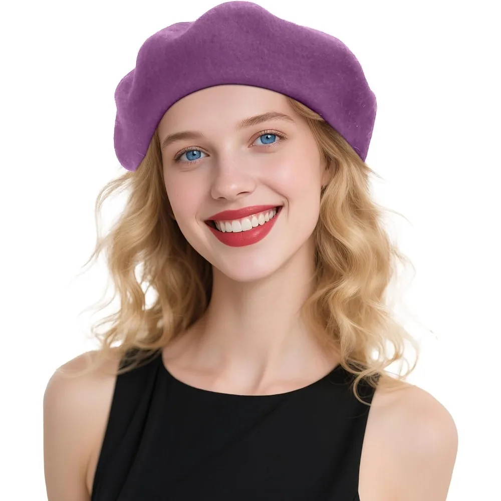 قبعات بيريه للنساء للعطلات من الصوف على الطراز الفرنسي - قبعة كنيسة سوداء/حمراء - ملابس بدون إغلاق وقبعات رجالية #1