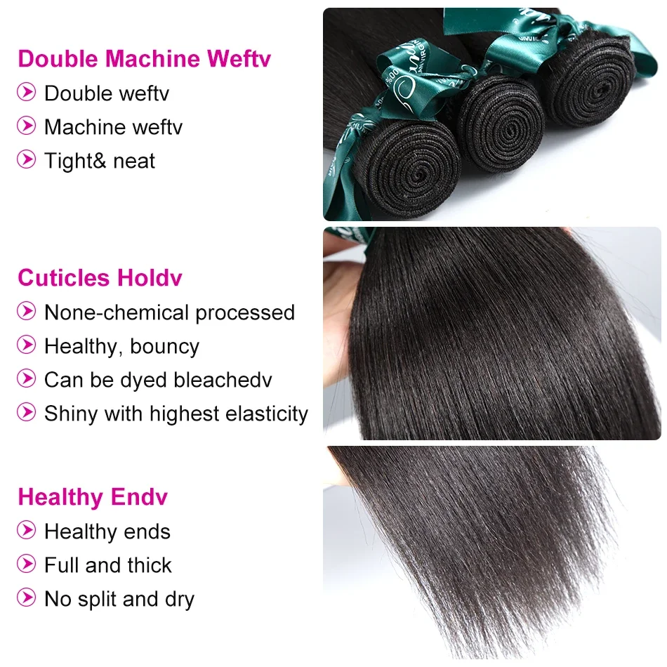 Human Hair Bundles บราซิลผมรวมกลุ่มกระดูกตรง 28 30 32 นิ้ว Remy Raw Hair Extensions 3 4 Bundle Virgin Hair Weft