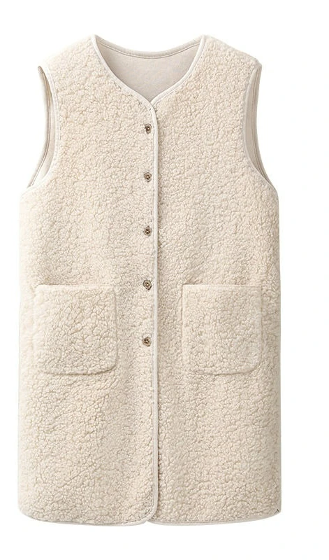 

Осень-зима 2025: плюшевый жилет средней длины, женский круглый вырез на пуговицах, универсальная верхняя одежда, свободная майка на бретелях