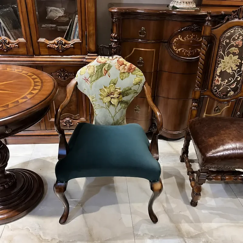 American Solid Wood Retro Crown Chair for Study Dining Bedroom Vanity Club Leisure Single Sofa Seat Home Furniture