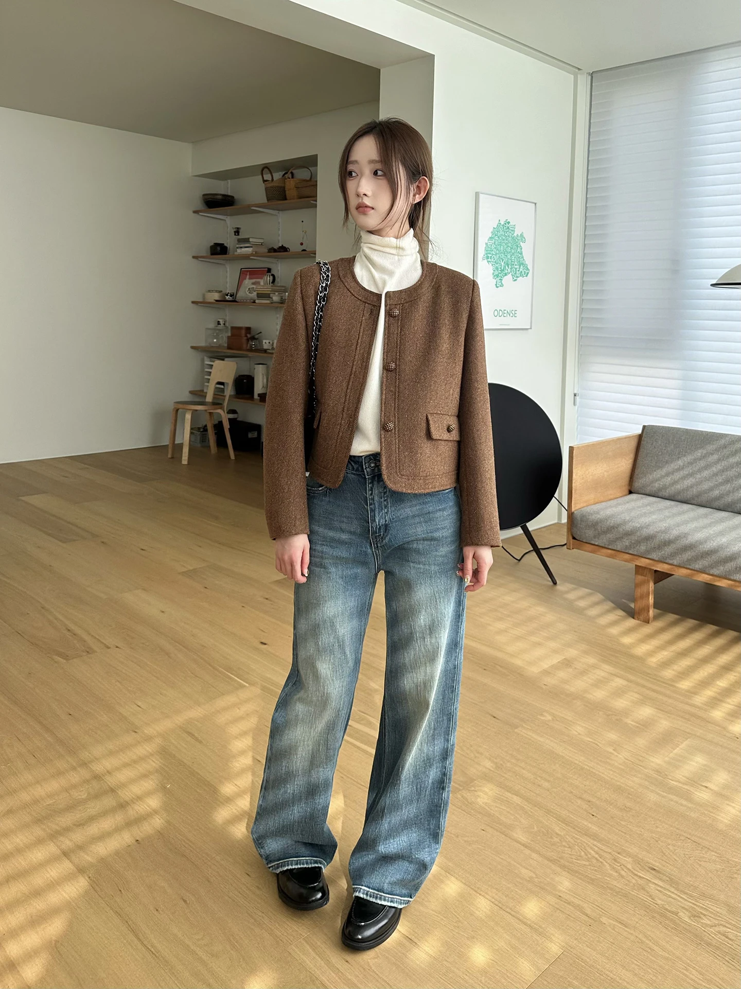 

Женские джинсы с высокой талией, прямые, удлиненные, винтажные, для повседневной носки, из хлопка со стрейчем, осенний сезон