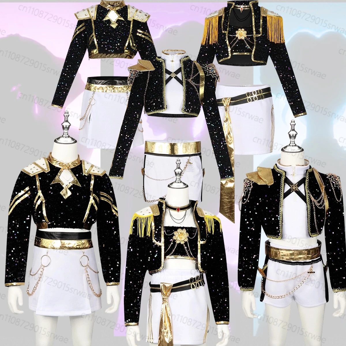 الكبار الاطفال Kpop شيطان الصيادين تأثيري حلي القوطية موحدة المرحلة الملابس الأسود الذهبي مجموعة فتاة المعبود لعب الأدوار زي