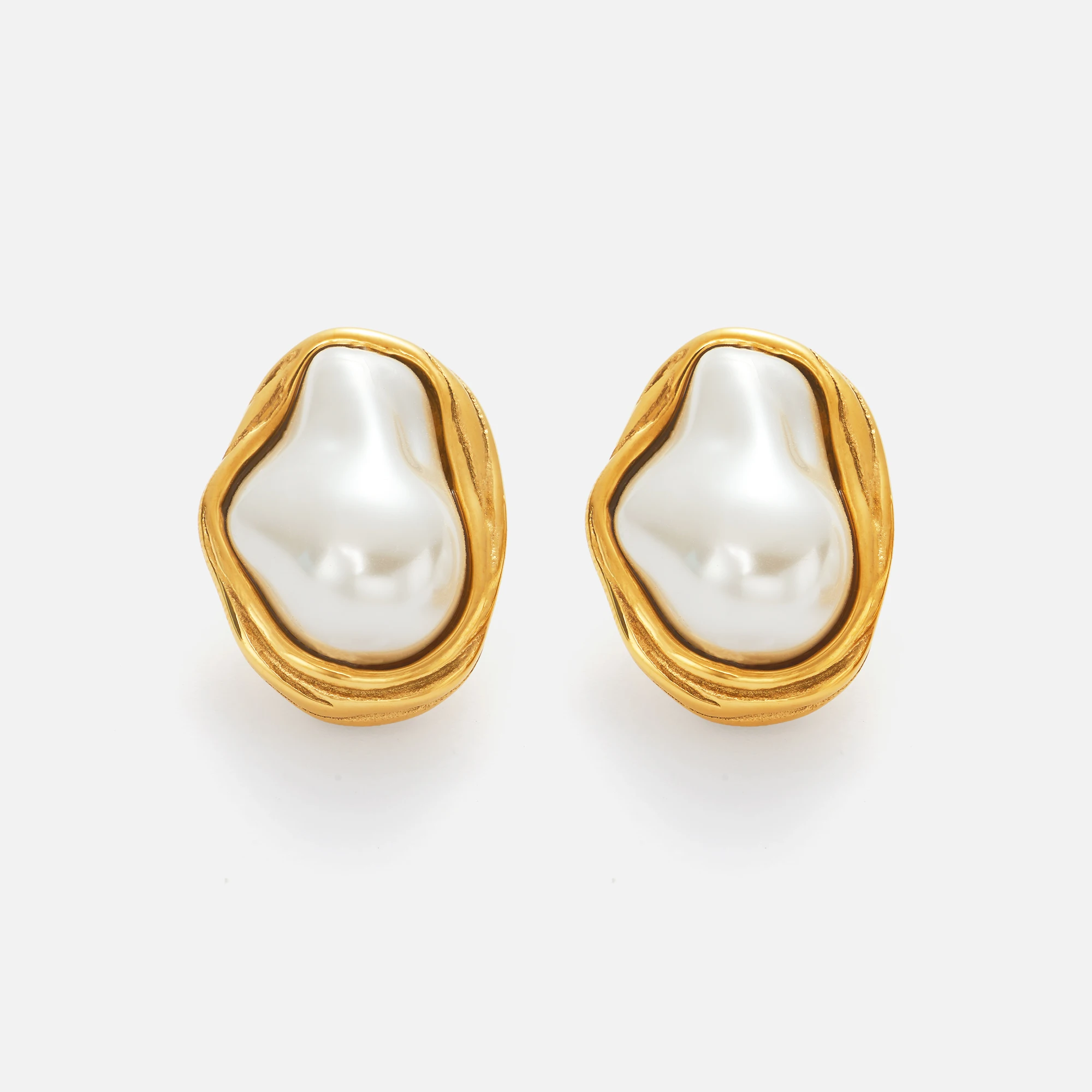 

DASEIN New 18k Gold Plated Irregular Baroque Pearl Earrings Hypoallergenic Stainless Steel Vintage Hyperbole Ear Studs Gifts