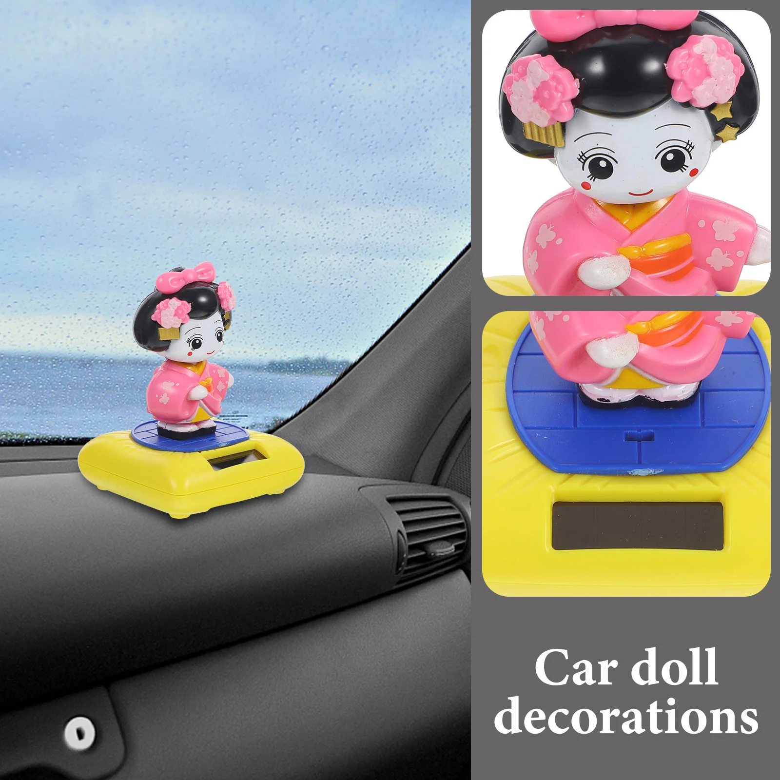 Automotive Solar Dancer Nodding Head Singer Car Interior Decorative Ornaments Small Plastic Kimono Blue Cute Figure Office