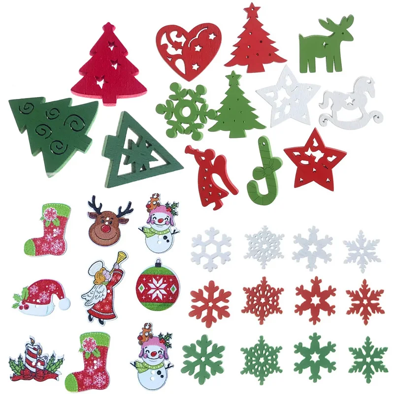 50PCS Mixed Christmas Cartoon Wood Buttons Sewing Scrapbooking Clothing Decor Crafts Accessories Gift Cardmaking DIY Button