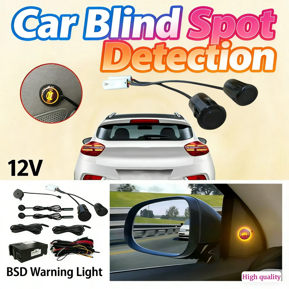 

Car Blind Spot Detection 12V BSD Warning Light Assist Lane Changing Blind Spot Monitoring System Ultrasonic Radar Detection Set