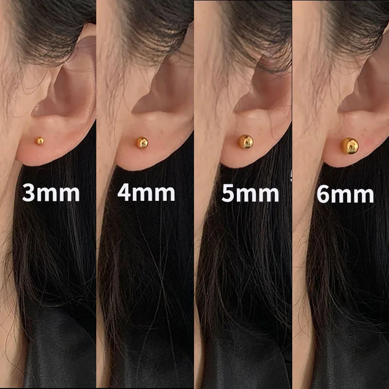 Yellow Gold Plated Buddha Beaded Stud Earrings for Women 4/5/6/8mm Brincos Femme Trendy Jewelry Accessories Wholesale Gifts image 2