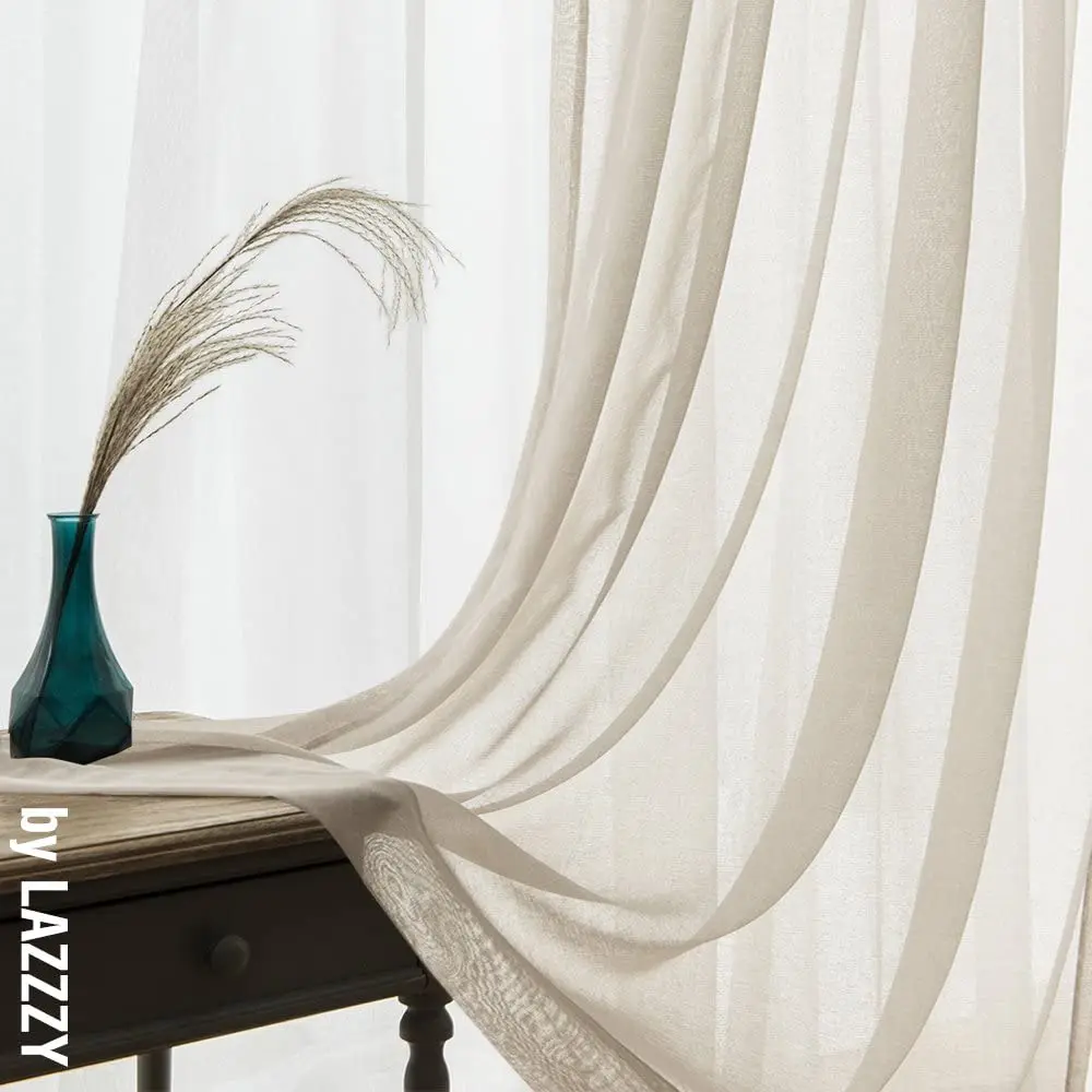 JINCHAN 1PCS Sheer Curtains For Living Room Bedroom Bordered Rod Pocket VoileWindow Curtain Solid Tulle Ready Drapes