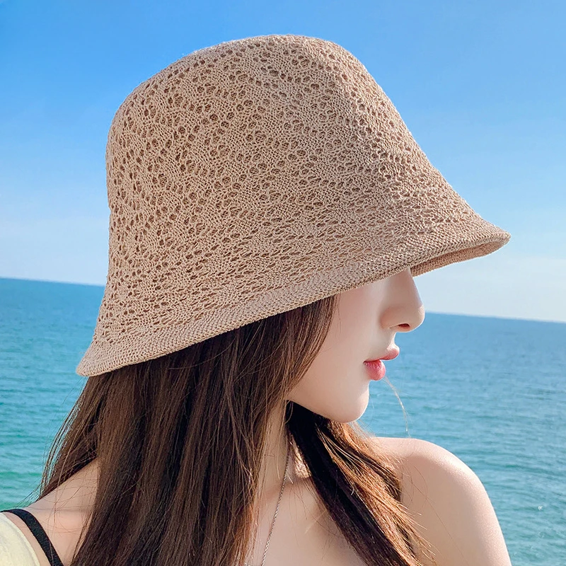 

Ice Flax Silk Crocheted Double-Sided Bucket Hat Sun-Proof and Breathable Bucket Hat Trendy Simple Casual Foldable Hat