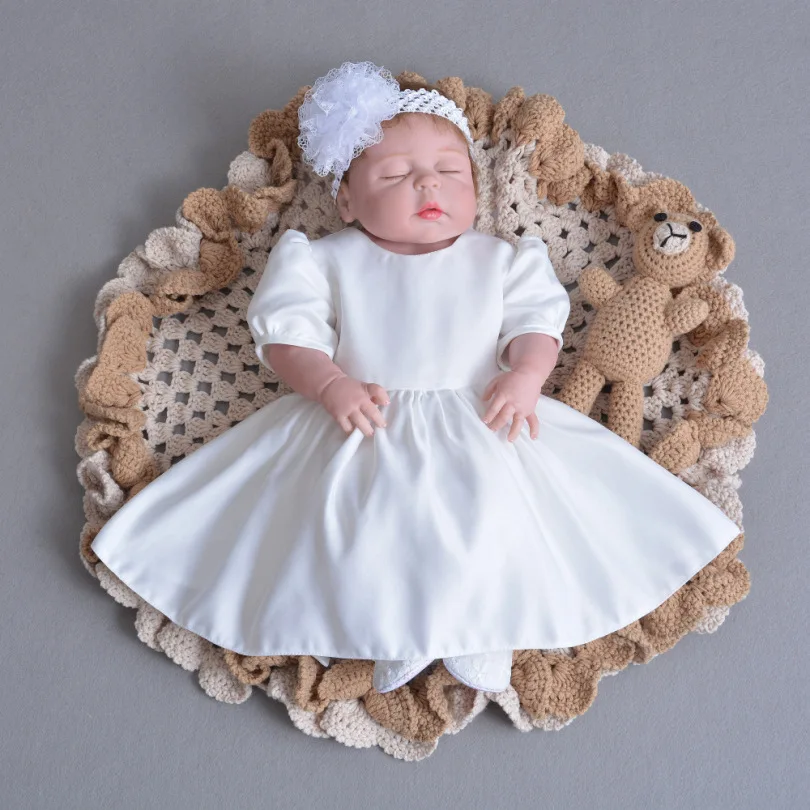 Brand 3pcs Baby Girls Dresses With Hat Baby Girl 1 Year Birthday Clothes Baptism Lace Christening Ball Gown RBF174001