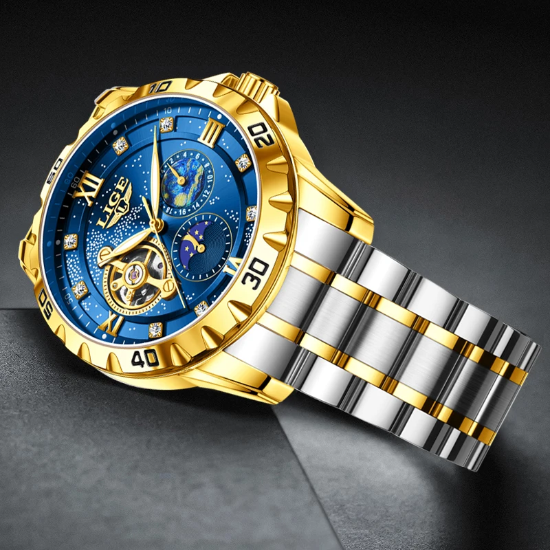 

LIGE 2025 автоматические часы мужские роскошные механические мужские часы Starlight 30 м водонепроницаемые светящиеся модные наручные часы Reloj Hombre