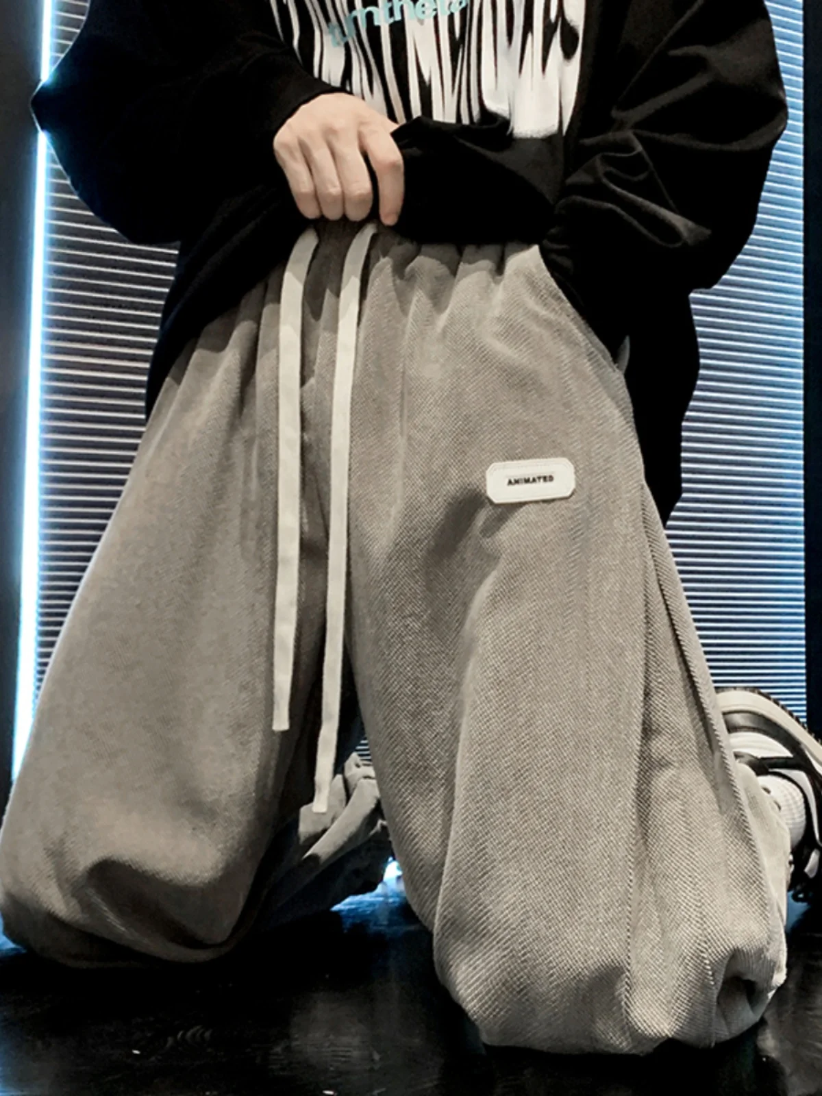 

Loose Men's Casual Pants Autumn Winter Faionable Harajuku Sle Elastic Waist Long Trousers Spor Loose Fit Straight Leg