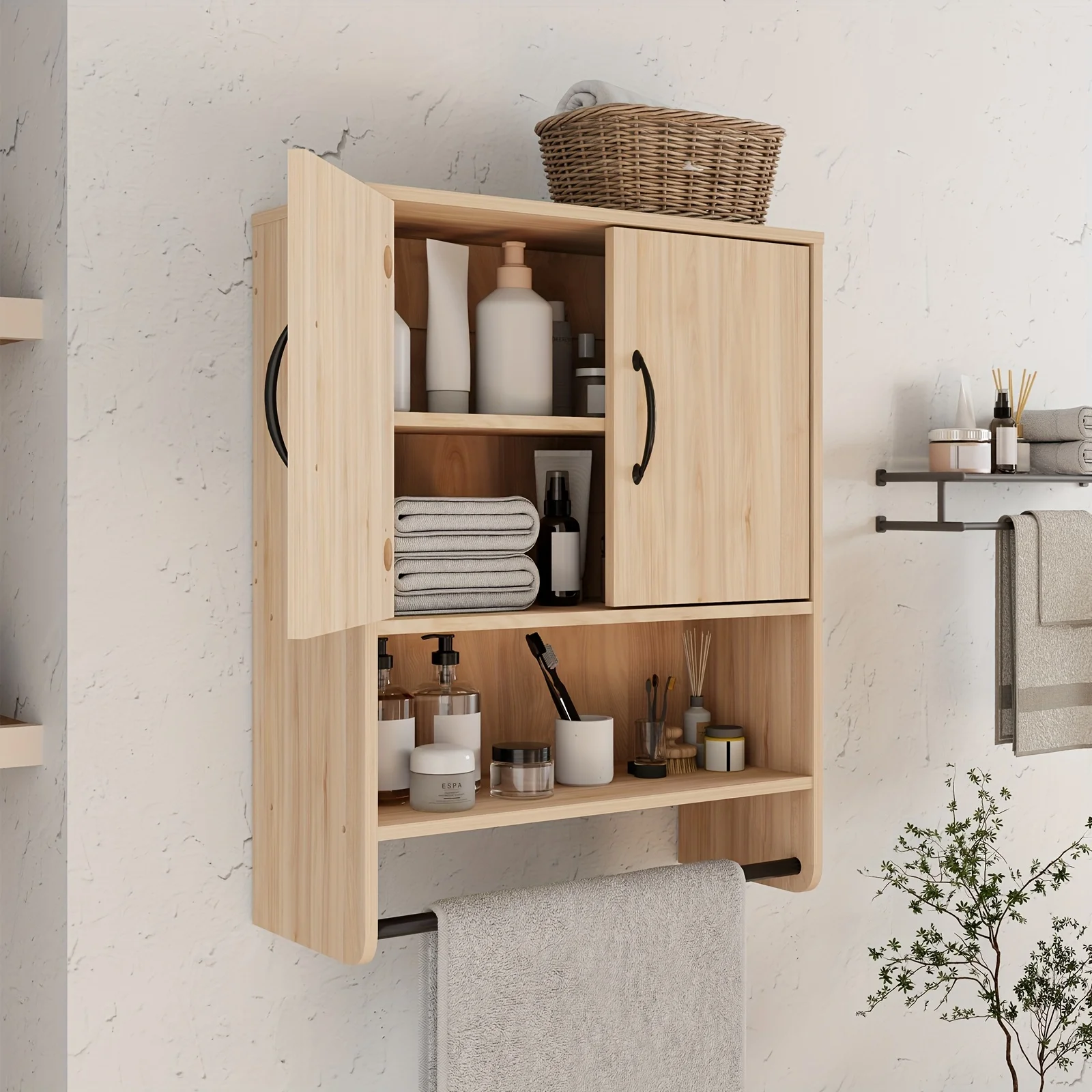 

Wall-Mounted Bathroom with Adjustable Shelves & Doors, Space-Saving Toilet/Shower Unit Suitable for Bedroom, Easy Assembly