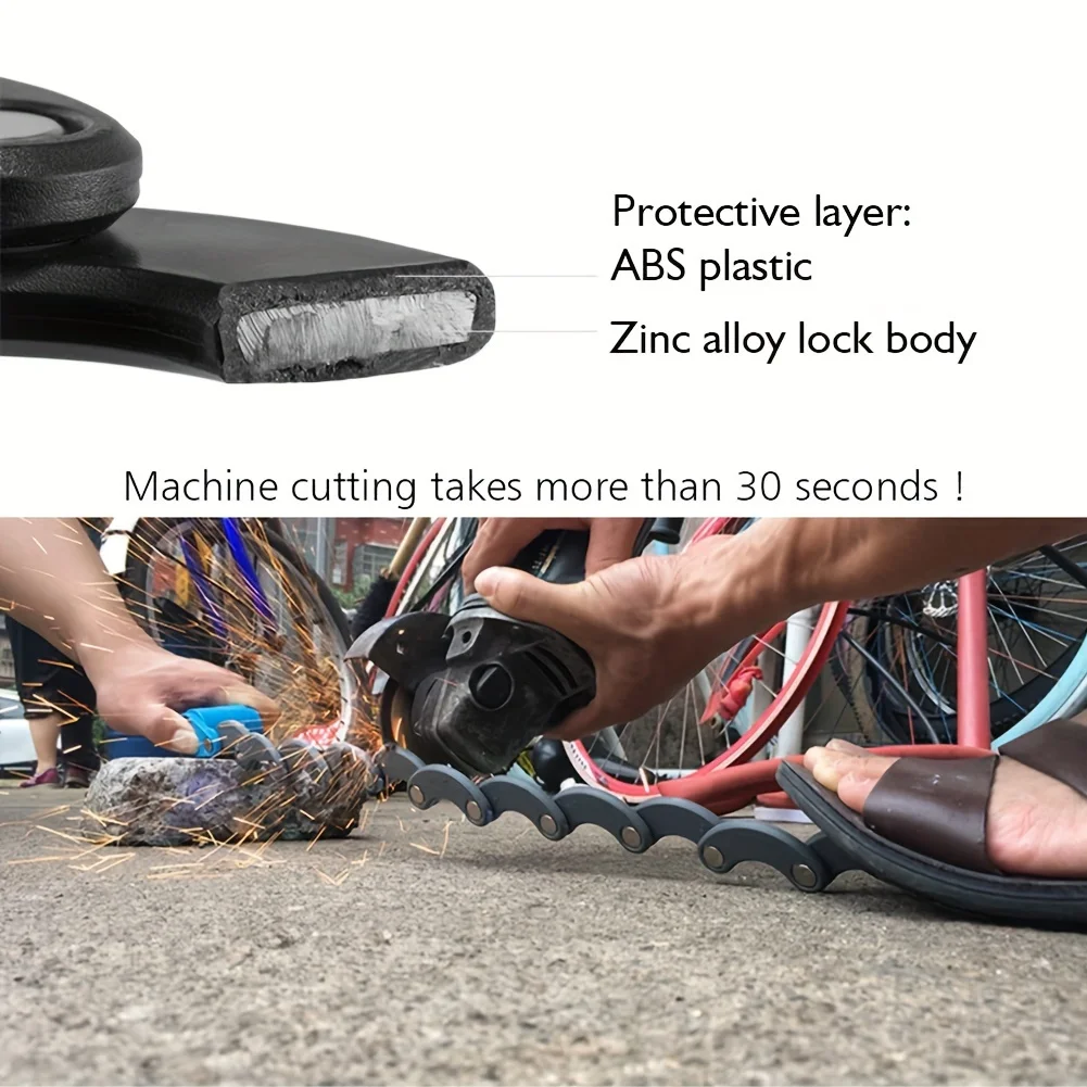 Bike Lock, Anti Theft Folding Chain MTB Road Bike Lock Folding Lock, Safety Cycling Hamburger Lock Mini Portable With Key,