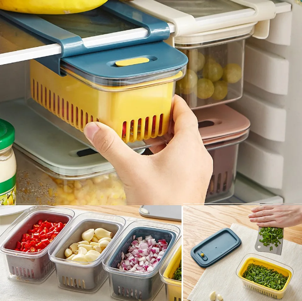 

Drain box refrigerator fresh-keeping box green onion box grains storage refrigerator storage box kitchen sealed box