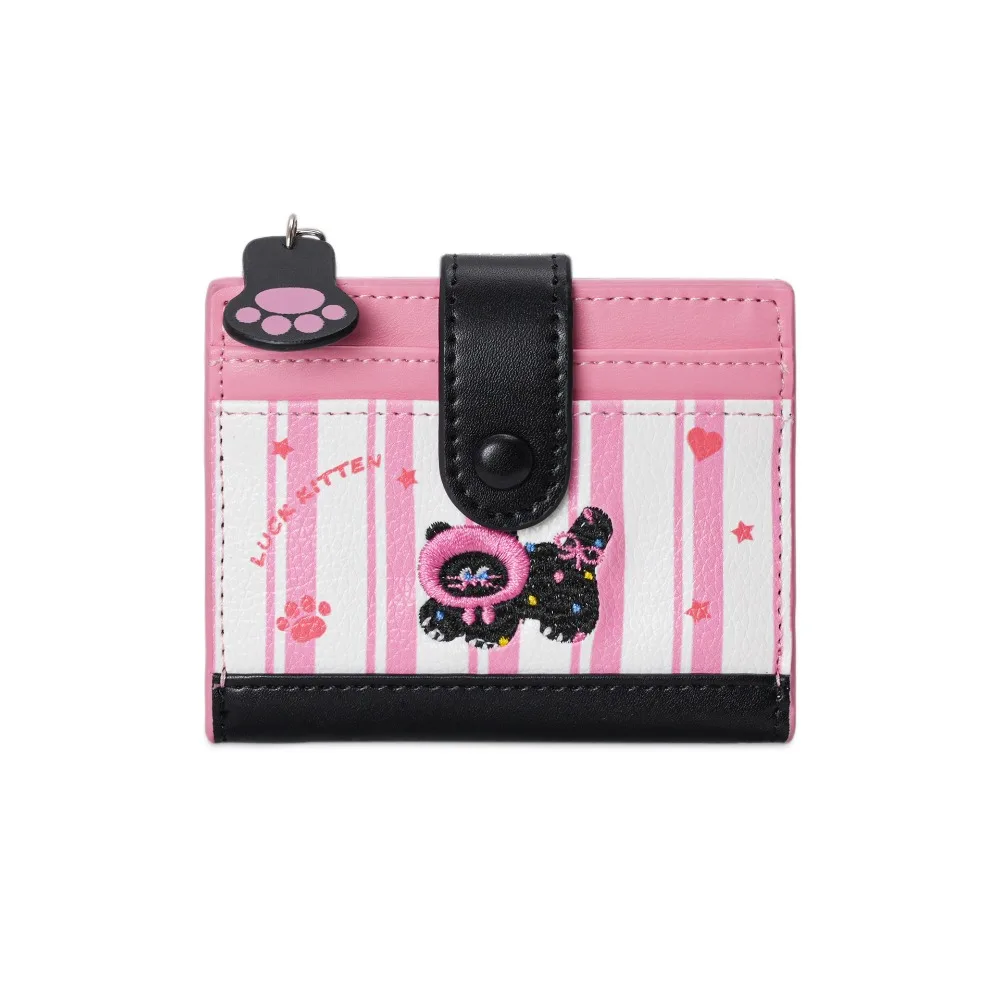 

Casual Korean Style Embroidery Cat Wallet Ultra Thin Cartoon Card Bag Short Clutch Multi-function Coin Pouch Travel