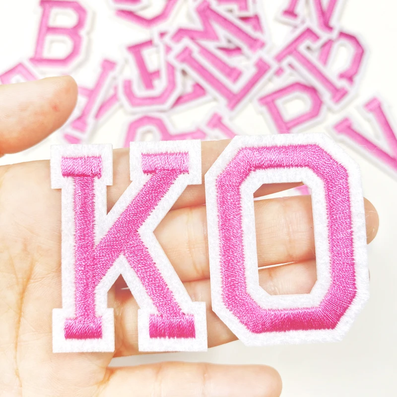 Aufnäher zum Aufbügeln, rosa Aufnäher, Thermocollant-Stich für Kleidung, Pufferjacke, Reparaturen, Designer-Alphabet, Ziffer, zum Aufnähen, bestickt – Detail 6