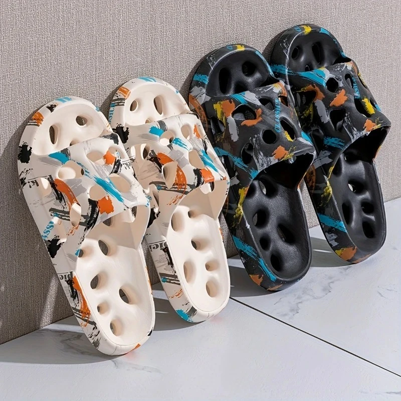 Printed EVA Summer Drain men Slippers Hollow Bottom Quick Dry Anti Slip Casual Home bathroom Beach Pool Outdoor women Sandals