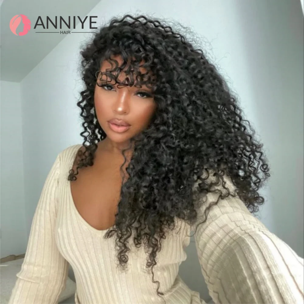 

Water Wave Human Hair Wigs For Women Glueless Short Kinky Curly Wig With Bangs Perruque Cheveux Humain Full Machine Made Wig