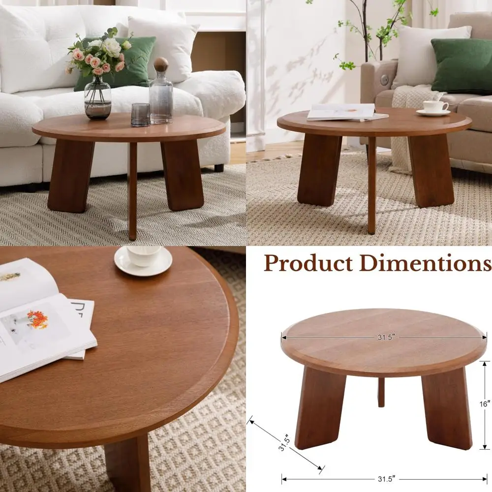 

Elegant Round Farmhouse Coffee Table for Small Spaces - Easy Assembly, Ideal Desk for Living Room and Office