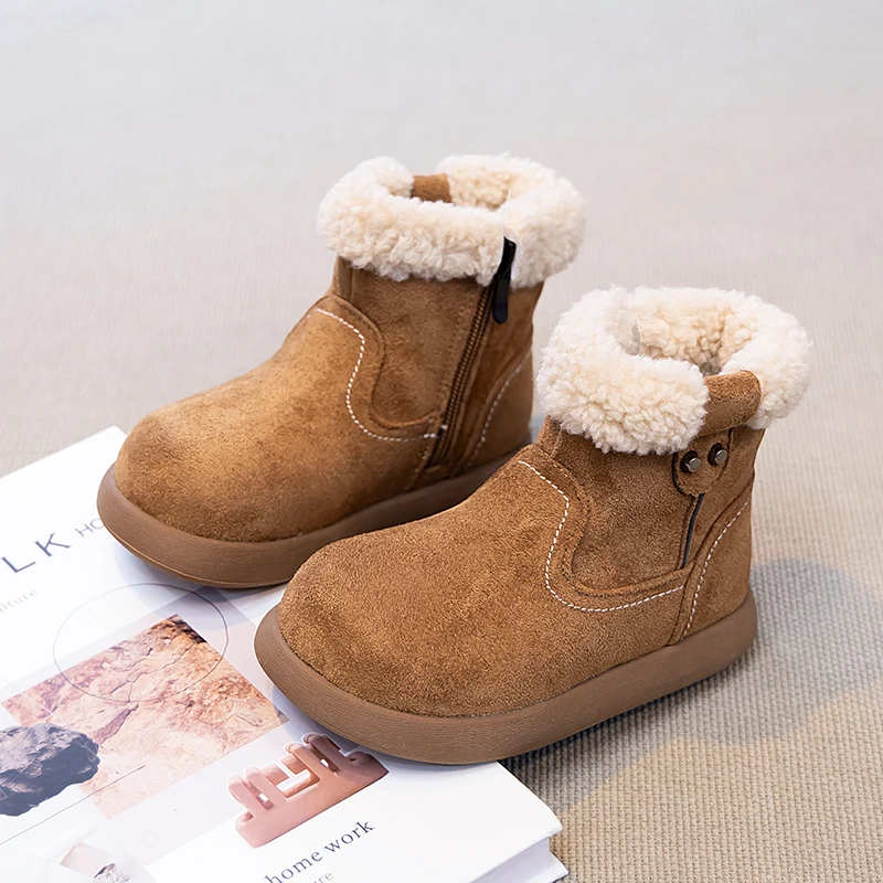 2026 Winter New Children Cotton Boots for Girls Fashion New Style Soft Sole Anti-slippery Versatile Ankle Casual Leather Shoes
