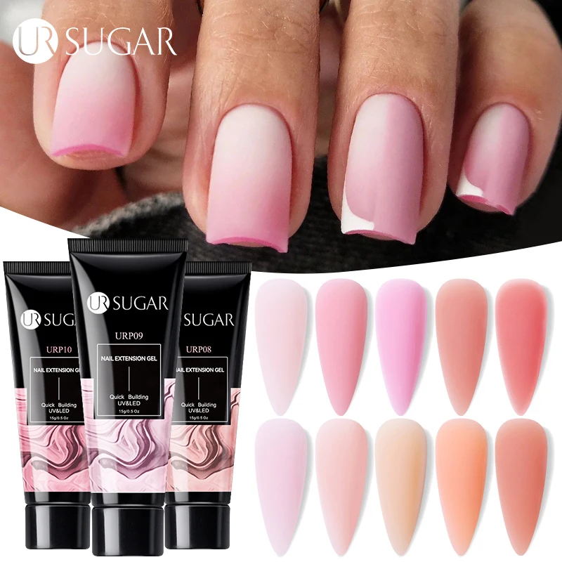 UR SUGAR-Gel de extensión de uñas rápido, 15ml, Color blanco lechoso, rosa desnudo, barniz semipermanente, Gel UV LED, treble