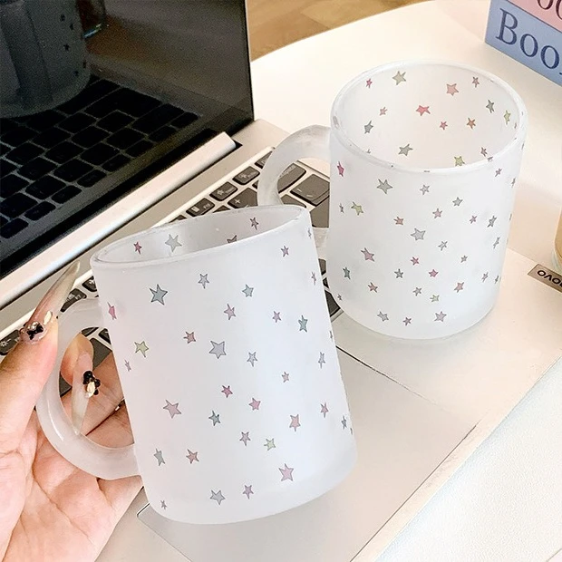 Sternenmuster Glasbecher mit Henkel, Milch-Frühstückstasse, Paar-Kaffeetasse für Zuhause, Küche, Geschenk, Haushaltswaren – Detail 7