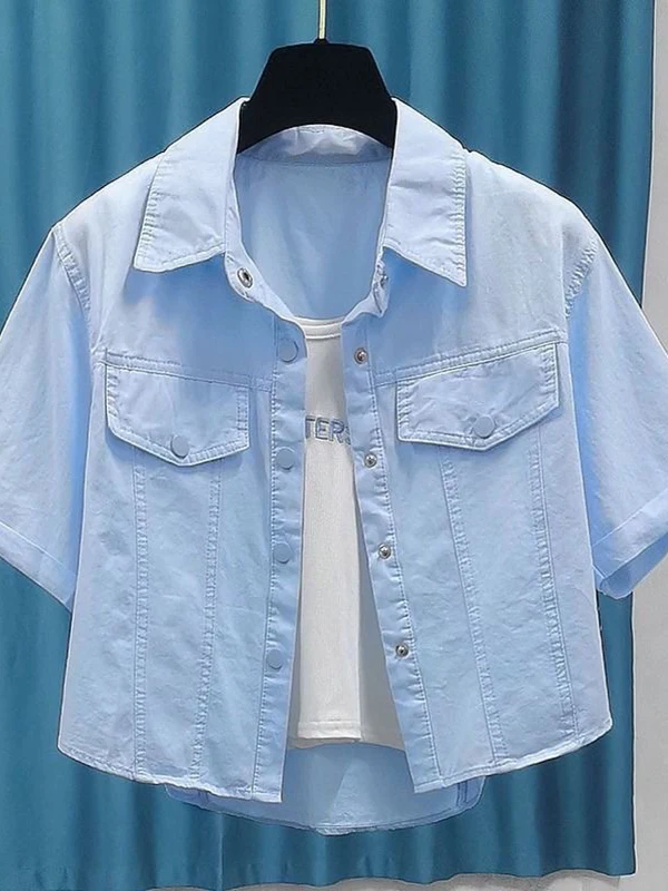 Korean Sle Summer ort Sve irt Jaet New Faion 2025  Workwear Top Small Size ort Outerwear  Collar