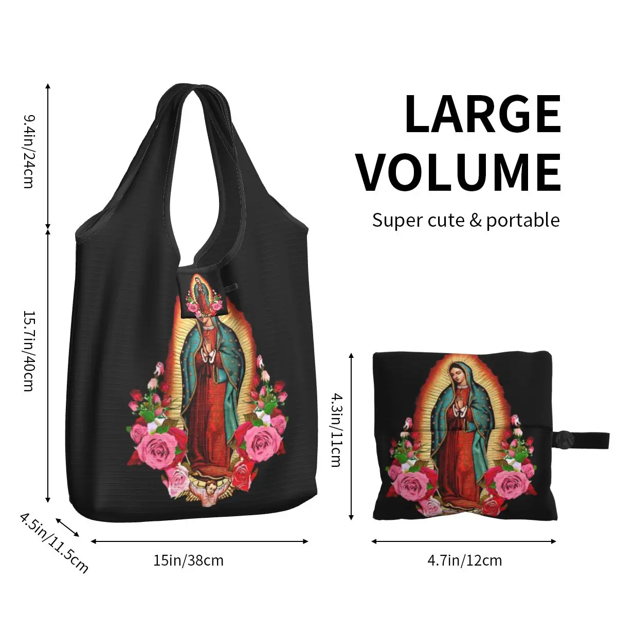 Our Lady Of Guadalupe Virgin Mary Large Reusable Bags Shopping Machine Washable Foldable Bags Lightweight Gift Eco Bags Durable