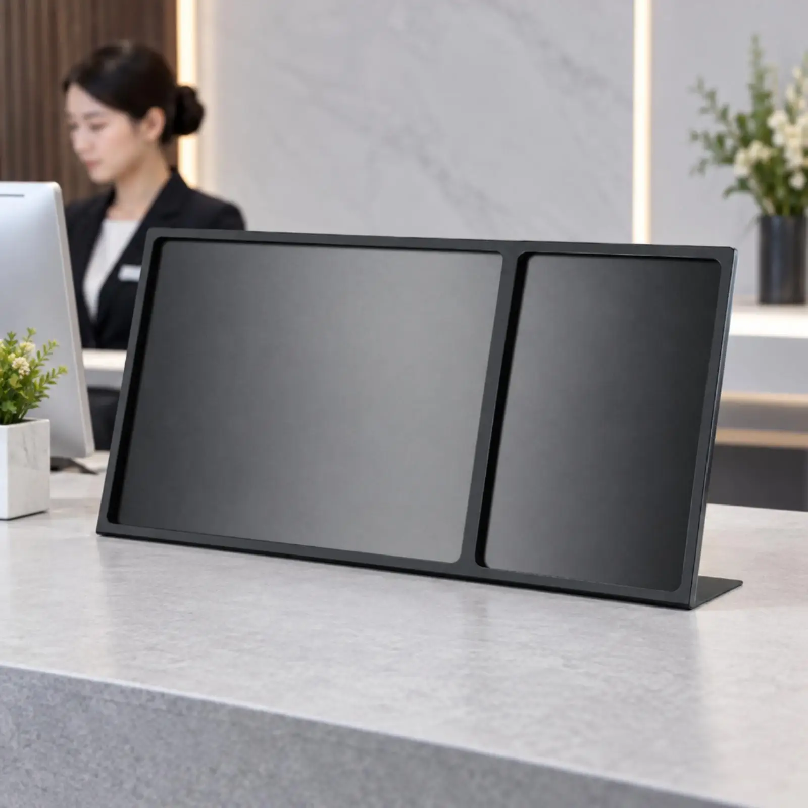 Tabletop Menu Display Stand for Coffee Shop with Divided Frame and Sloped Support Base