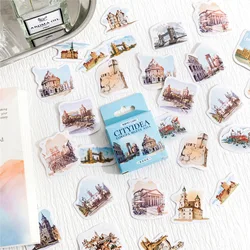 46Pcs City Impressions Boxed Stickers Decorative Scrapbooking Retro Building Label Diary Stationery Album Phone Journal Planner