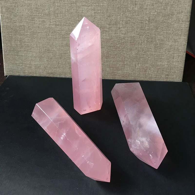 1PC Natural Rose Quartz Crystal Point Pink Crystal Column Hand Polished Hexagon Obelisk for Room Furnishing Decor Crafts Gifts