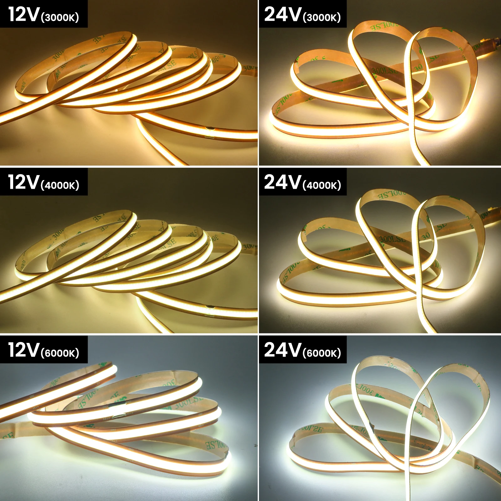 12V 24V COB LED Strip 528LEDs/m 20M 15M 10M 5M High Desnity Cut Freely COB Linear Light Bar 8MM PCB 3000K 4000K 6000K Room Decor