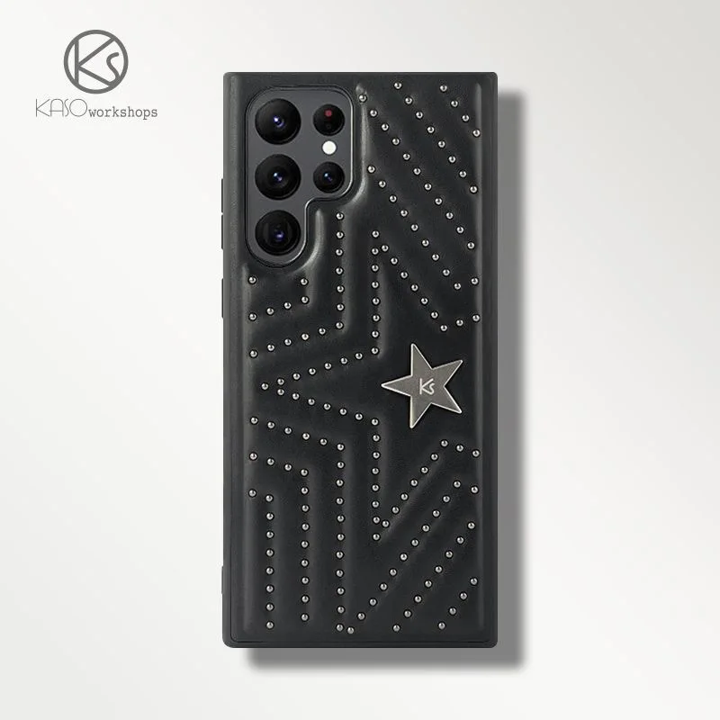 

Кожаный чехол для мобильного телефона с металлическими заклепками и звездами, подходит для модного кожаного защитного чехла Samsung S24Ultra