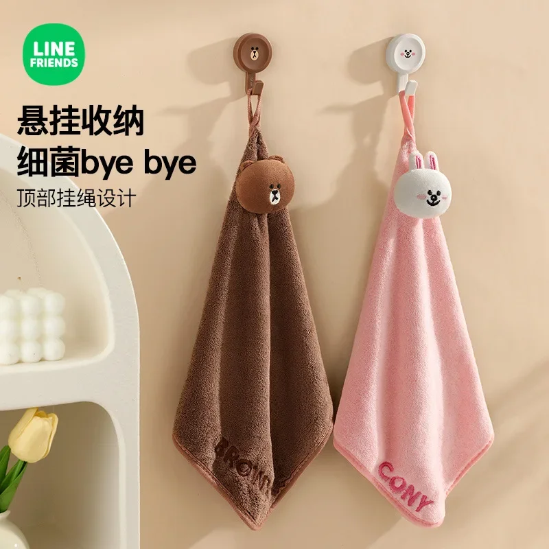 Line Friends Cartoon Brown Hand Towel Hanging Kitchen Rag Thick Absorbent Anime Kawaii Cony Bathroom Hand Washing Small Towel