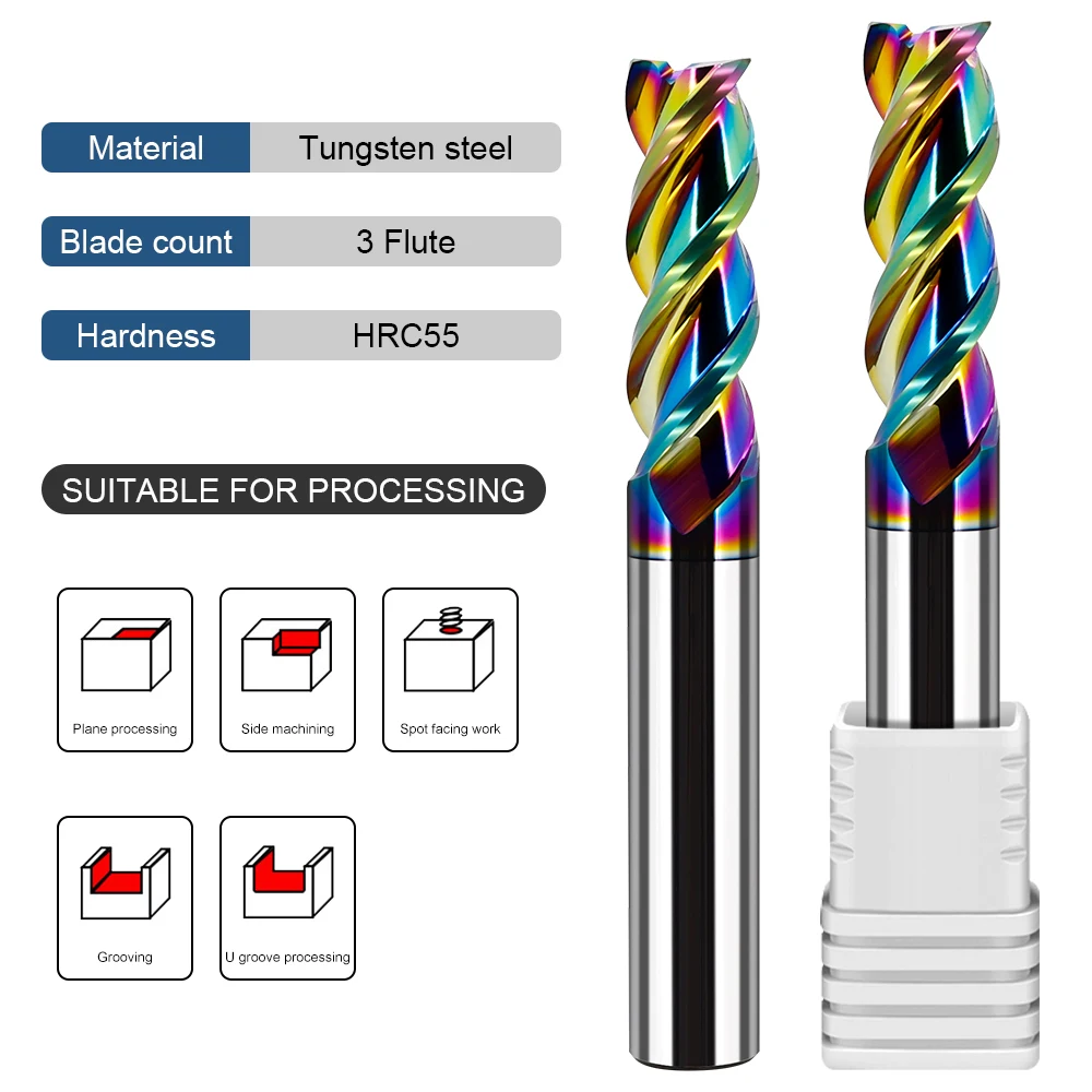 Imagem -02 - Mehretu-tungstênio Aço Fresa Endmills Colorido End Mill Alumínio Dlc Revestimento Acrílico Madeira Cobre Plástico Hrc55
