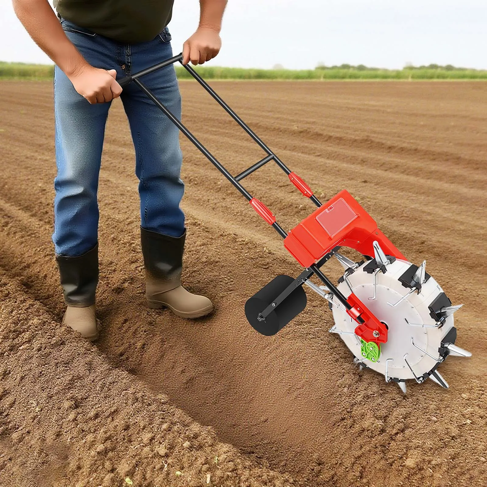 

Seed Spreader, 10-Row Adjustable Manual Garden Seeder for Planting, Push Planter with Depth & Quantity Control 10-Hole