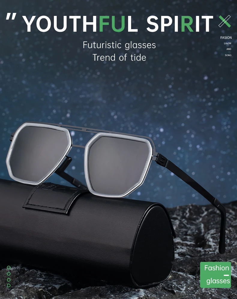 Übergroße quadratische Steampunk-Polarisierte Sonnenbrille für Herren – Luxusmarke 2026 mit Doppelsteg und Polygon-Design – Punk-Sonnenbrille für Männer – Detail 4