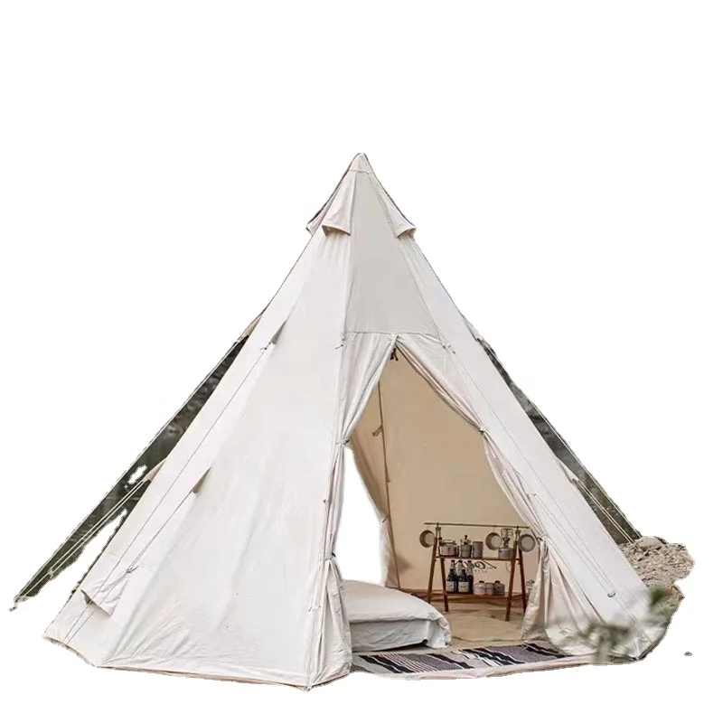 

Outdoor Luxury Yurt Glamping Pod Cotton Canvas Pyramid Tent Camping Tipi Desert Teepee Tent
