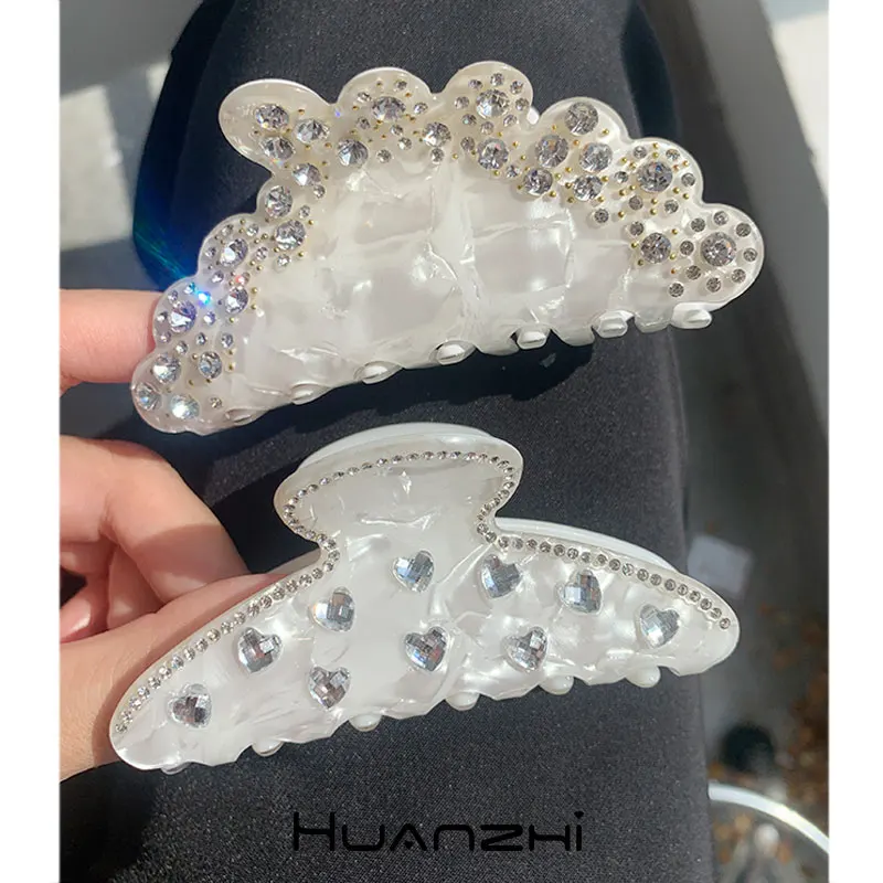 Geometry Irregular White Acetic Acid Transparent Heart Zircon Hair Claws for Women Girl Daily Jewelry Birthday Gifts HUANZHI NEW