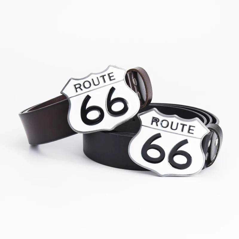 Men's Leisure Genuine Leather Belt Route 66 Metal Buckle Western Cowboy Accessories Luxury Black Belt Men Birthday Fashion Gift