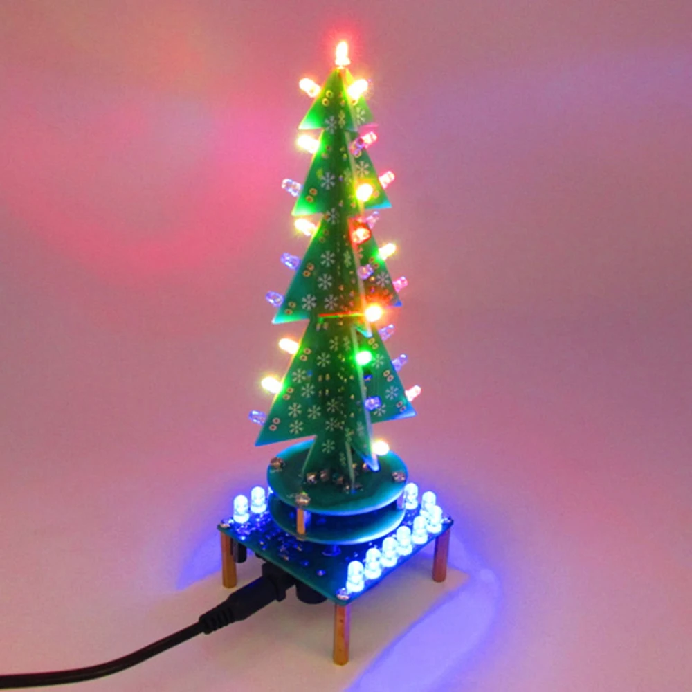 Three-Dimensional 3D Color Rotate Christmas Tree Accessories Kit LED Lights Flash Tree Module Electronic DIY Production