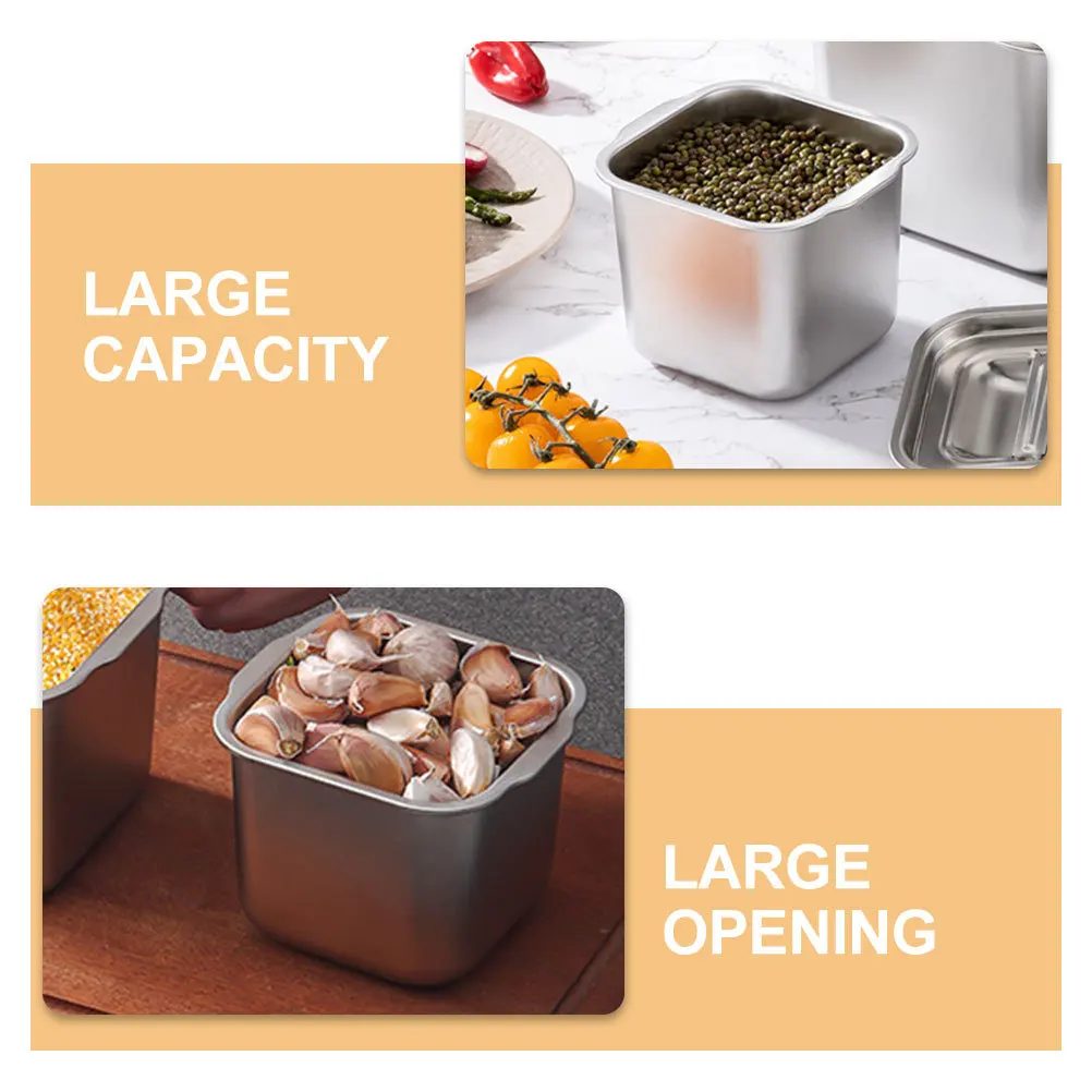 

Stainless Steel Condiment Container Square Spice Box Large Capacity Kitchen Seasoning Jar Rustproof Coffee Bean Storage
