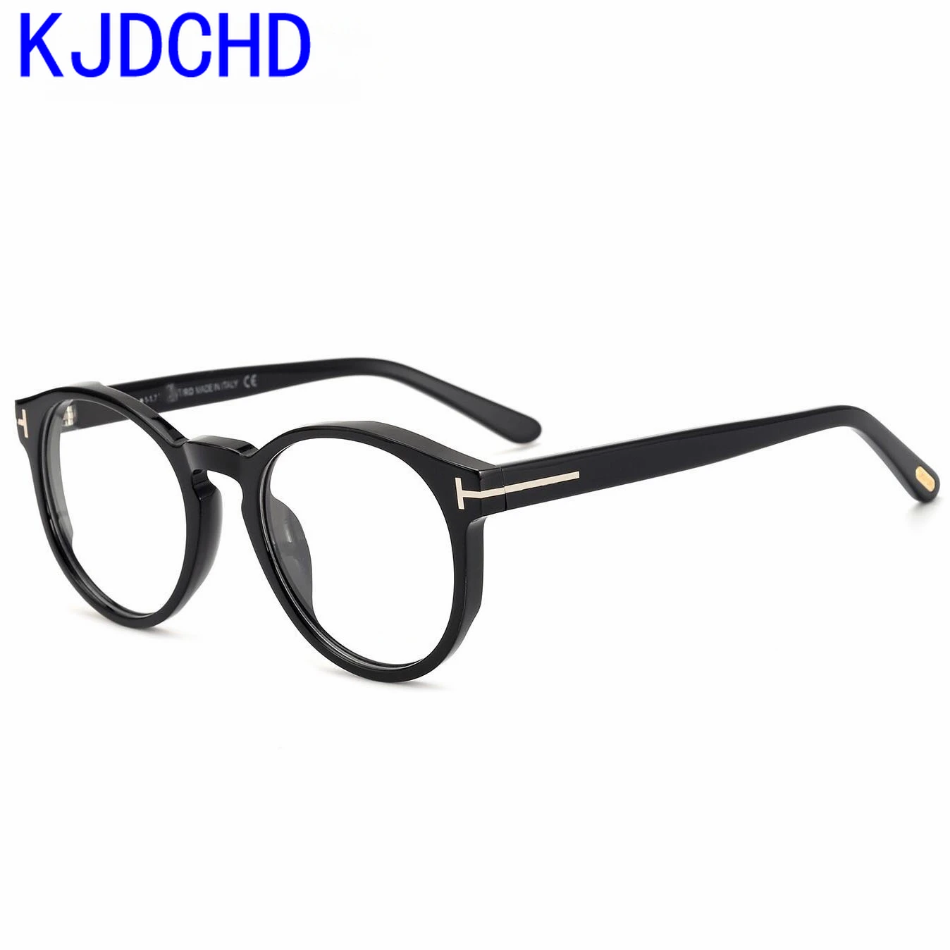 KJDCHD TF0591 Brand Designer Eyeglass Frame Women Acetate Round Rim Optical Myopia Sun Glasses Men Spectacle Tortoise Black