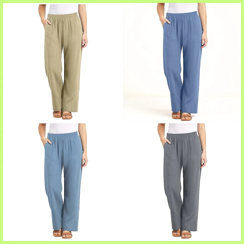 

Linen Pants Women Elastic Waist Wide Leg Trousers Casual Loose Fit Beach Long Pants